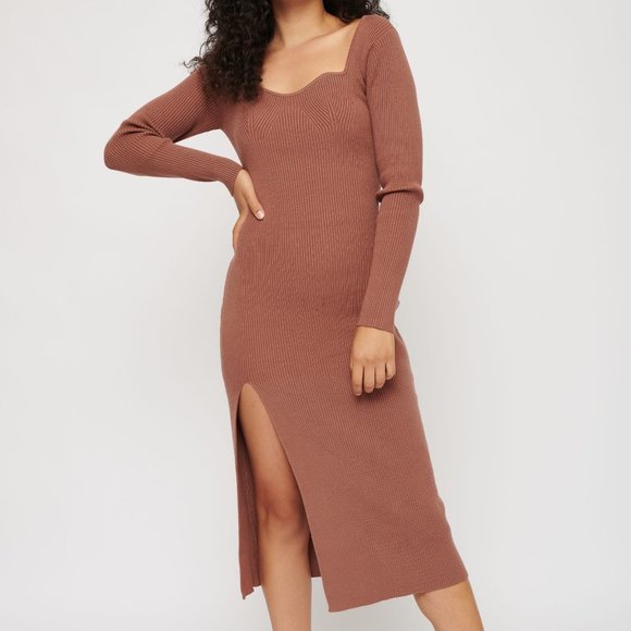 (NWT) Dynamite - brown bardot sweater dress (large) - Picture 1 of 5